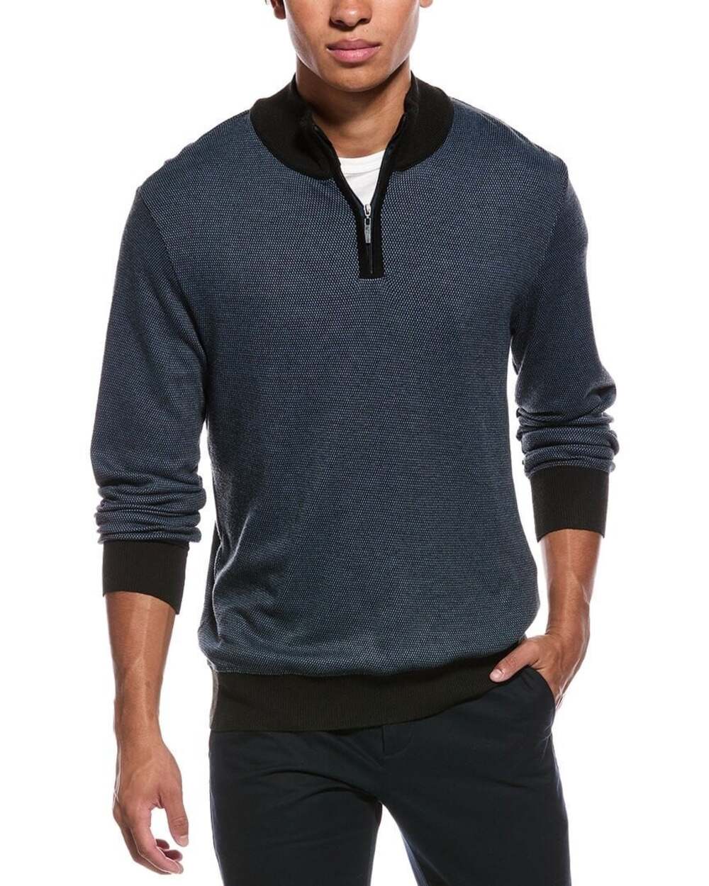 Report Collection Cashmere Touch Size XL Blue Textured Quarter Zip Sweater NWT